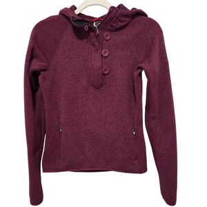 The North Face Womens XS Fleece Hoodie Burgundy Quarter Zip Button Casual